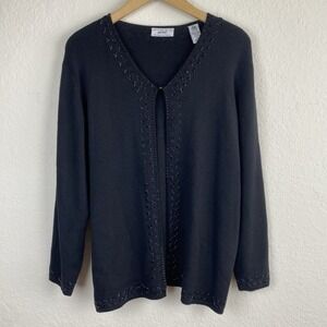 Vtg Lord & Taylor 3x Wool Cardigan Beaded Black Open Holiday Whimsigoth